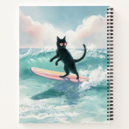 Whimsical Black Cat Beach Notebook Notizblock (Rückseite)