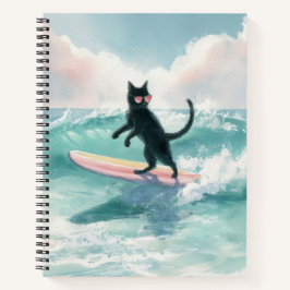Whimsical Black Cat Beach Notebook Notizblock