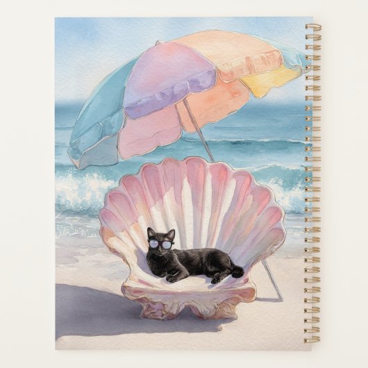 Whimsical Black Cat Beach Planner Planer (Rückseite)