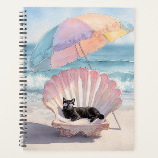 Whimsical Black Cat Beach Planner Planer (Vorderseite)