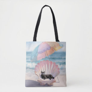 Whimsical Black Cat Beach Tasche