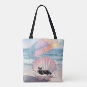 Whimsical Black Cat Beach Tasche (Rückseite)