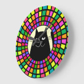 Whimsical Black Cat Clock Mosaic Style Art 2 Große Wanduhr (Winkel)