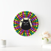Whimsical Black Cat Clock Mosaic Style Art 2 Große Wanduhr (Zuhause)