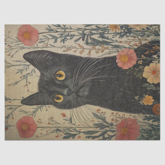 Whimsical Black Cat Decoupage Seidenpapier (Vorderseite)
