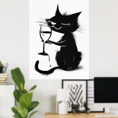Whimsical Black Cat Drink Wine 2D Poster (Heimbüro)