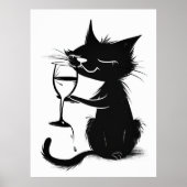 Whimsical Black Cat Drink Wine 2D Poster (Vorne)