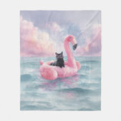 Whimsical Black Cat Flamingo Float Blanket Fleecedecke (Vorderseite)
