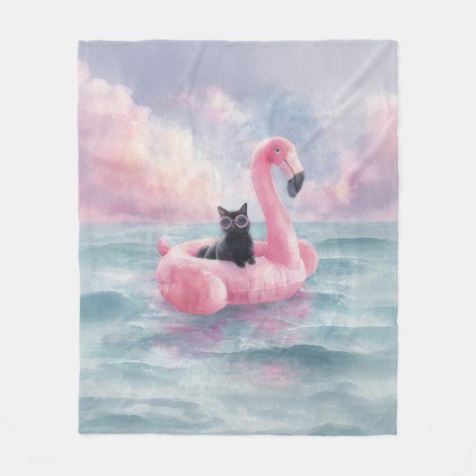 Whimsical Black Cat Flamingo Float Blanket Fleecedecke (Vorderseite)