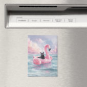 Whimsical Black Cat Flamingo Float Magnet (In Situ (Geschirrspüler))