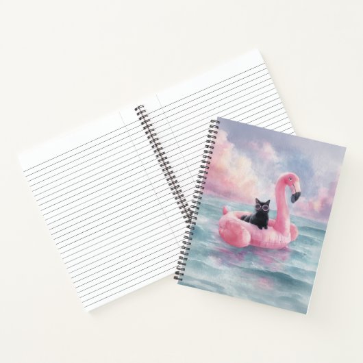 Whimsical Black Cat Flamingo Float Notebook Notizblock (Innenseite)