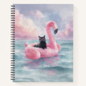 Whimsical Black Cat Flamingo Float Notebook Notizblock (Vorderseite)