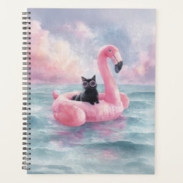 Whimsical Black Cat Flamingo Float Planner Planer