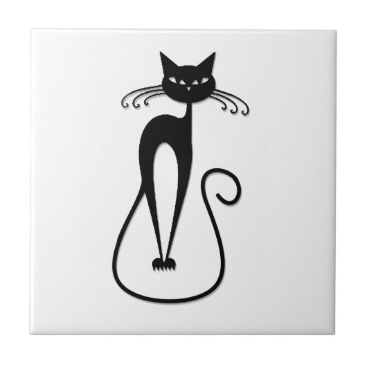 Whimsical Black Cat Fliese (Vorderseite)
