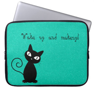 Whimsical Black Cat, Glittery Weck auf und Make-up Laptopschutzhülle
