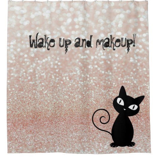 Whimsical Black Cat Glittery Weckte auf und Make-u Duschvorhang (Vorderseite)
