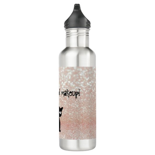 Whimsical Black Cat Glittery Weckte auf und Make-u Edelstahlflasche (Rechts)