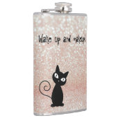 Whimsical Black Cat Glittery Weckte auf und Make-u Flachmann (Rechts)