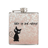 Whimsical Black Cat Glittery Weckte auf und Make-u Flachmann (Vorderseite)