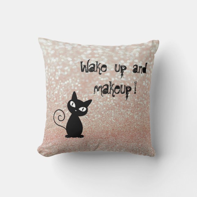 Whimsical Black Cat Glittery Weckte auf und Make-u Kissen (Vorderseite)