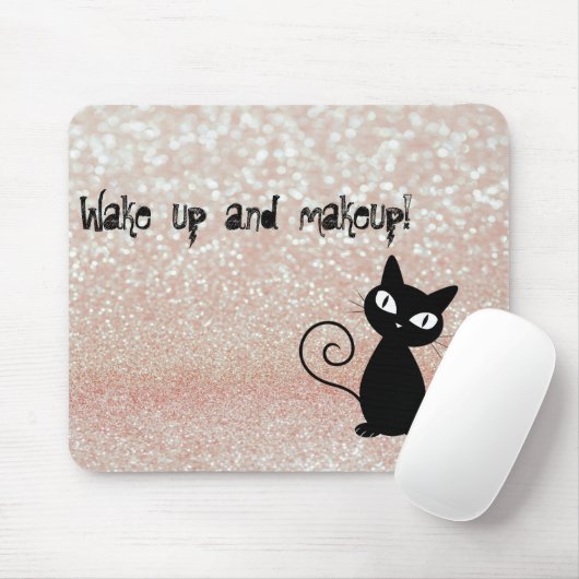 Whimsical Black Cat Glittery Weckte auf und Make-u Mousepad (Mit Mouse)