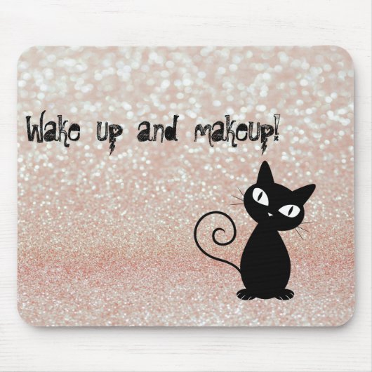 Whimsical Black Cat Glittery Weckte auf und Make-u Mousepad (Vorne)