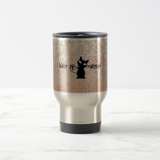 Whimsical Black Cat Glittery Weckte auf und Make-u Reisebecher (Mittel)