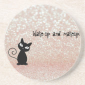 Whimsical Black Cat Glittery Weckte auf und Make-u Sandstein Untersetzer (Vorne)