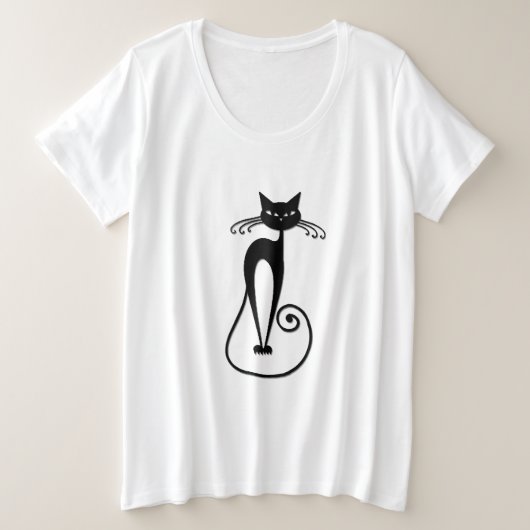 Whimsical Black Cat Große Größe T-Shirt (Design vorne)
