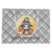 Whimsical Black Cat Happy Halloween Große Geschenktüte (Rückseite)