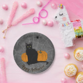 Whimsical Black Cat Happy Halloween Party Pappteller (Party)