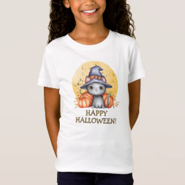 Whimsical Black Cat Happy Halloween T-Shirt