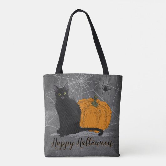 Whimsical Black Cat Happy Halloween Tasche (Rückseite)