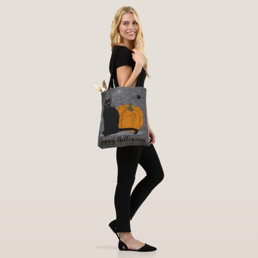 Whimsical Black Cat Happy Halloween Tasche (Am Model)