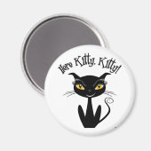 Whimsical Black Cat Here Kitty, Kitty! Magnet (Vorderseite/Rückseite)