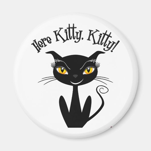 Whimsical Black Cat Here Kitty, Kitty! Magnet (Vorne)