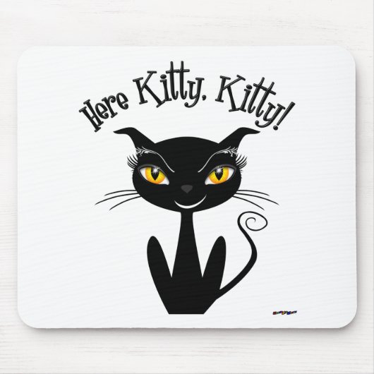 Whimsical Black Cat Here Kitty, Kitty! Mousepad (Vorne)