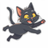 Whimsical Black Cat Illustration Aufkleber (Vorderseite)