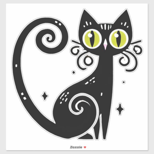 Whimsical Black Cat Illustration Aufkleber (Blatt)