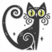 Whimsical Black Cat Illustration Aufkleber (Vorderseite)