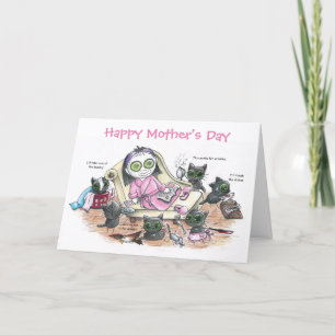 Whimsical Black Cat Illustration Mutter Tageskarte Karte