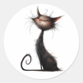 Whimsical Black Cat Illustration Runder Aufkleber (Vorderseite)