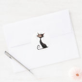 Whimsical Black Cat Illustration Runder Aufkleber (Umschlag)