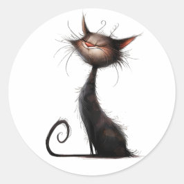 Whimsical Black Cat Illustration Runder Aufkleber