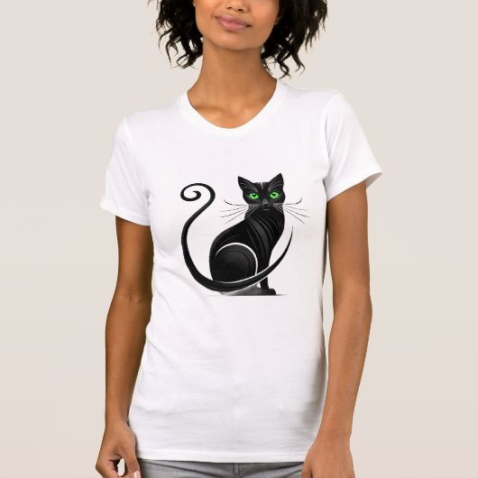 Whimsical Black Cat Illustration T-Shirt (Vorderseite)