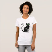 Whimsical Black Cat Illustration T-Shirt (Vorne ganz)