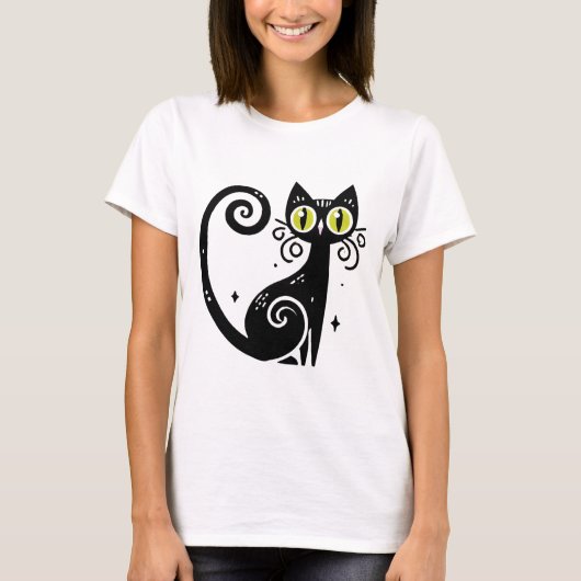 Whimsical Black Cat Illustration T-Shirt (Vorderseite)