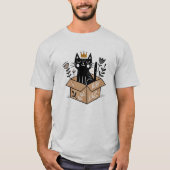 Whimsical Black Cat in einer Kiste mit Kronen T-Shirt (Vorderseite)