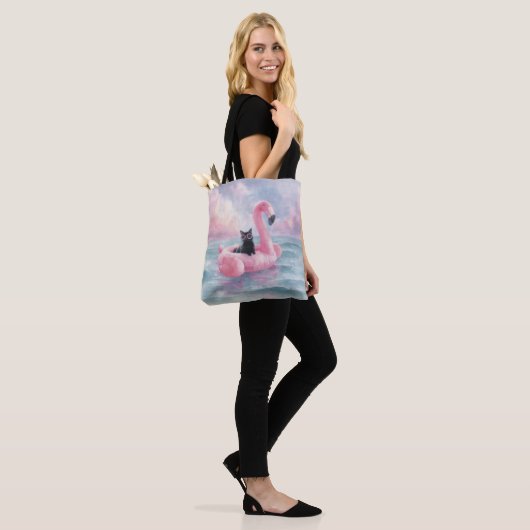 Whimsical Black Cat in Flamingo Float Tasche (Am Model)
