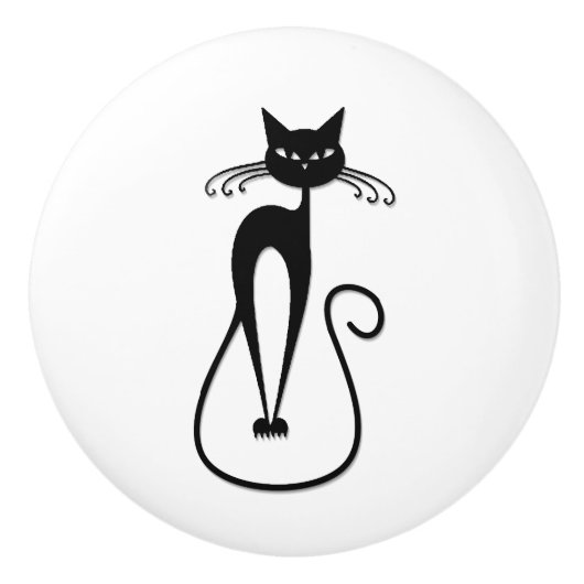 Whimsical Black Cat Keramikknauf (Vorderseite)